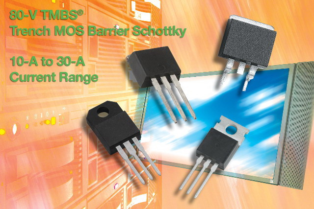 Vishay新型80V TMBS&reg; Trench MOS勢壘肖特基整流器