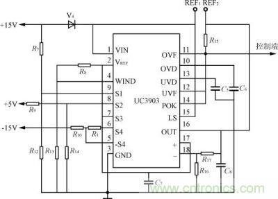 三路輸出模塊電源過、欠壓保護電路圖