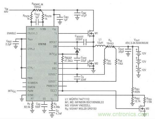 圖4：3. 3A電流、6節(jié)電池(36V)SLA電池充電器