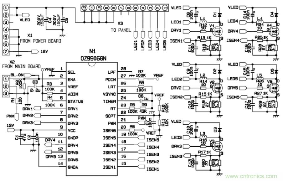 圖9:背光驅(qū)動(dòng)板控制器IC電原理圖