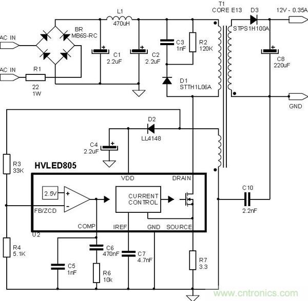 首個最簡單、器件最少的LED驅(qū)動電路設(shè)計