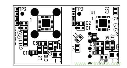  圖中所示為兩種不同的PCB布局，其中一種布局的元件排列方向不合理（L1和L3），另一種的方向排列則更為合適。