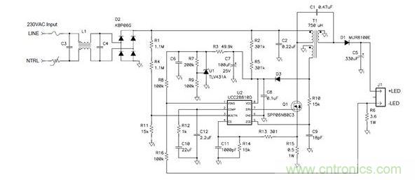 該拓?fù)洳粌H可提供良好功率因數(shù)，而且還符合EN61000-3-2C類(lèi)標(biāo)準(zhǔn)