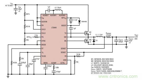 電路分享:基于LT3840電源設(shè)計應(yīng)用的電路圖