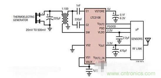 LTC3108 電源芯片優(yōu)化用于從熱電設(shè)備收集能量。