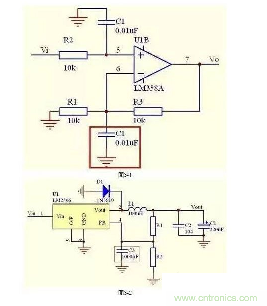 2、不要在運(yùn)放輸出直接并接電容