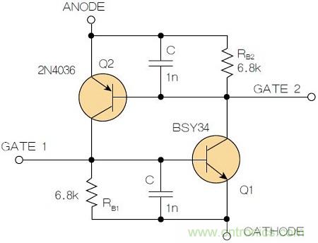 圖2：增加兩個電容值為1nF的SMD陶瓷電容器后，可以在&Delta;V達到10V的情況下防止導(dǎo)通。