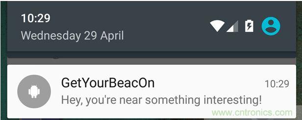 圖10 &ndash; 安卓系統(tǒng)通知，提示附近發(fā)現(xiàn)Beacon