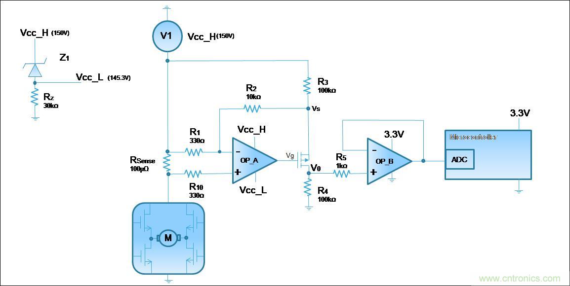 低壓運(yùn)放如何檢測高壓上橋臂電流？