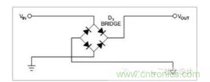是一個(gè)橋式整流器，不論什么極性都可以正常工作，但是有兩個(gè)二極管導(dǎo)通，功耗是圖1的兩倍.