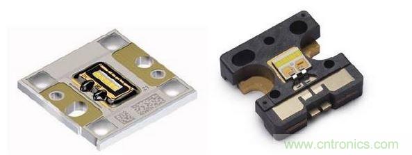 左圖為Osram汽車前大燈專用模組，右圖為Philips汽車前大燈專用模組。