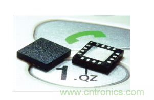  MEMS加速度計，封裝尺寸為4mm &times; 4mm &times; 1.45mm。