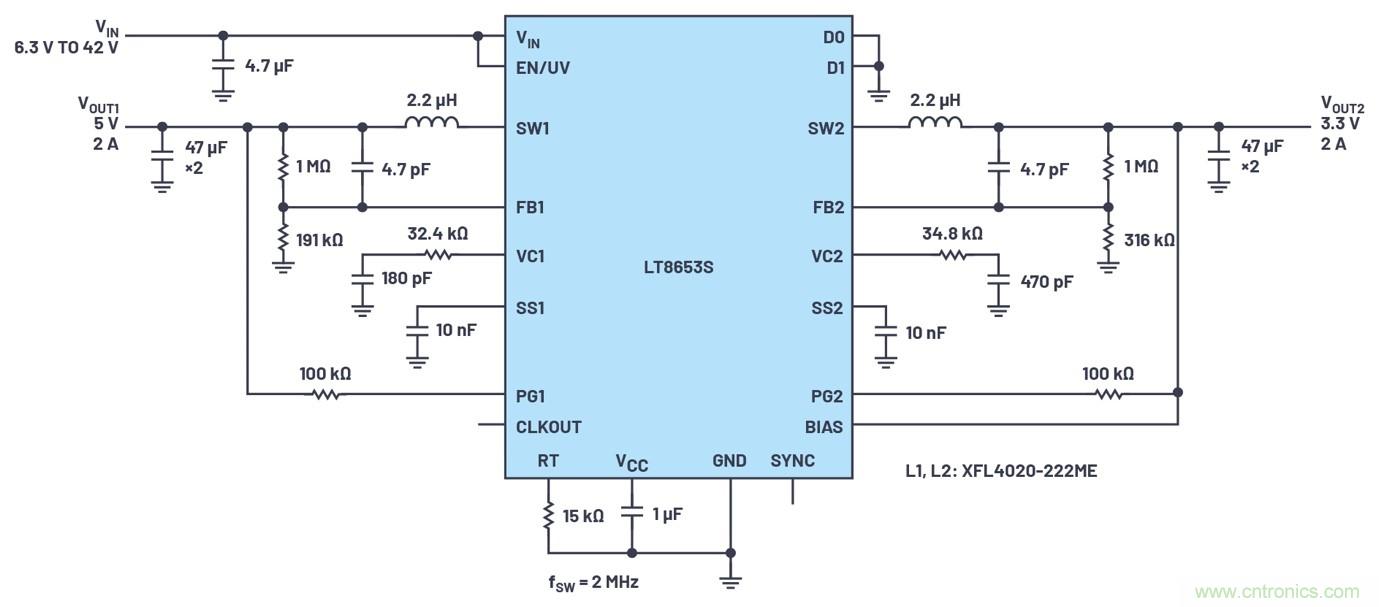 具有6.2 &micro;A靜態(tài)電流的雙通道、42 V、2 A、單片、同步降壓型Silent Switcher 2穩(wěn)壓器