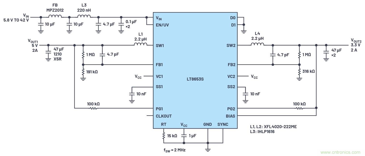 具有6.2 &micro;A靜態(tài)電流的雙通道、42 V、2 A、單片、同步降壓型Silent Switcher 2穩(wěn)壓器