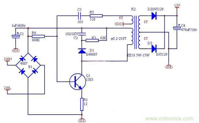 六款簡單的開關(guān)電源電路設(shè)計，內(nèi)附原理圖詳解